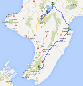 travel route from Whakapapa to Waiohine
